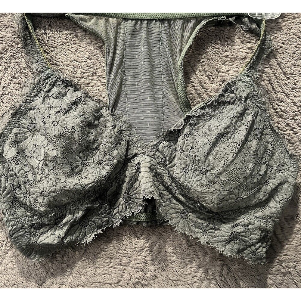 Aerie Bralette Womens Large L Green Floral Lace Racerback Boho Comfort Bra Top